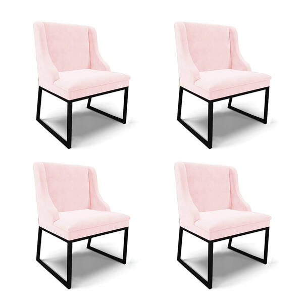 Cadeira Sala De Jantar Industrial Preto Kit 4 Liz Suede Rosa