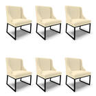 Cadeira Sala De Jantar Industrial Preto Kit 6 Liz Linho Bege