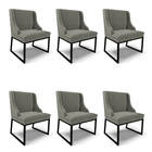 Cadeira Sala De Jantar Industrial Preto Kit 6 Liz Linho D03 -