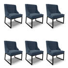 Cadeira Sala De Jantar Industrial Preto Kit 6 Liz Suede Azul