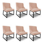 Cadeira Sala De Jantar Industrial Preto Kit 6 Liz Veludo Rosê