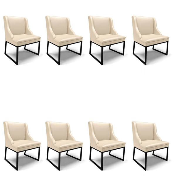 Cadeira Sala De Jantar Industrial Preto Kit 8 Liz Sintético D