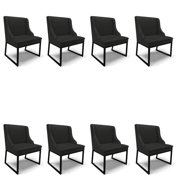 Cadeira Sala De Jantar Industrial Preto Kit 8 Liz Sintético D