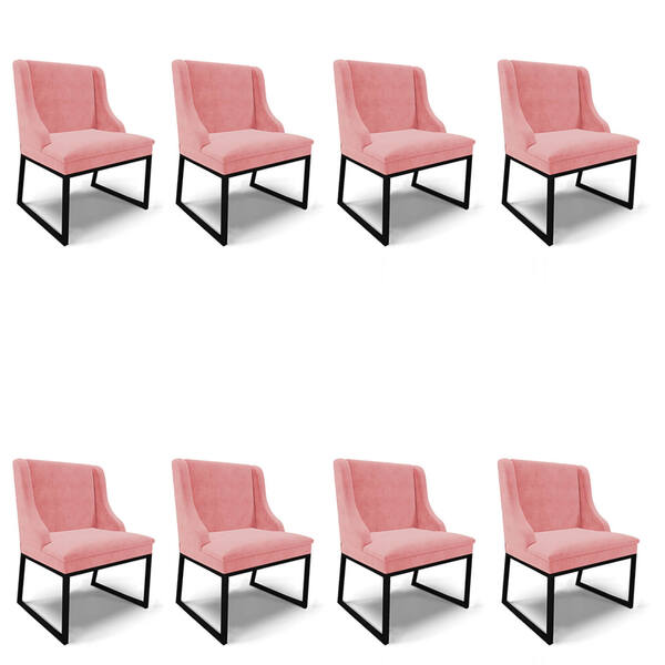 Cadeira Sala De Jantar Industrial Preto Kit 8 Liz Suede D03 -