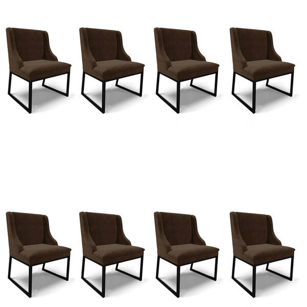 Cadeira Sala De Jantar Industrial Preto Kit 8 Liz Suede Marro