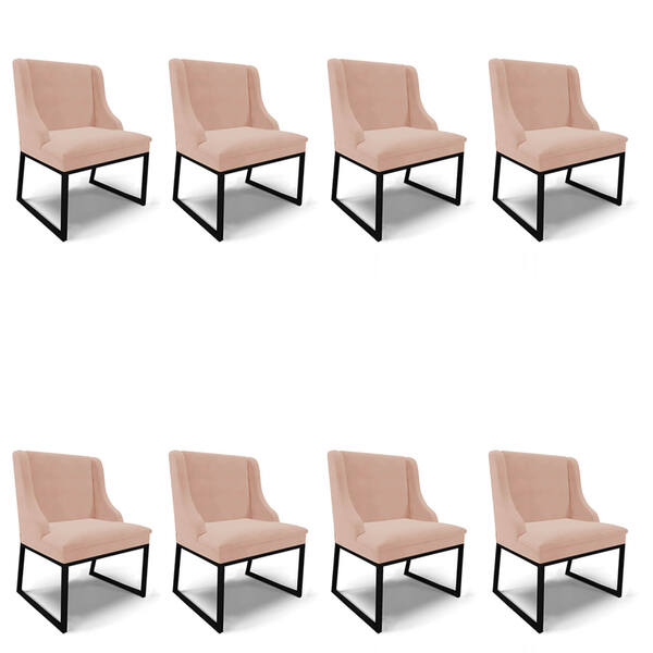 Cadeira Sala De Jantar Industrial Preto Kit 8 Liz Veludo D03