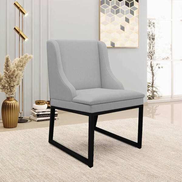 Cadeira Sala De Jantar Industrial Preto Liz Linho Cinza D03 -
