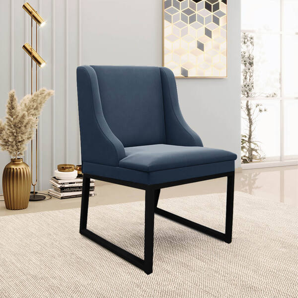 Cadeira Sala De Jantar Industrial Preto Liz Suede Azul Marinh