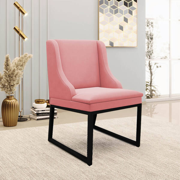 Cadeira Sala De Jantar Industrial Preto Liz Suede Rosê D03 -