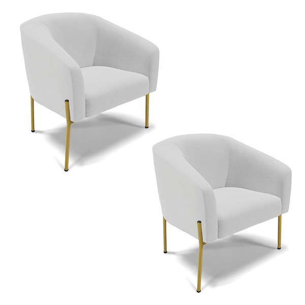 Cadeira Sala De Jantar Pé De Ferro Dourado Kit 2 Stella Linho