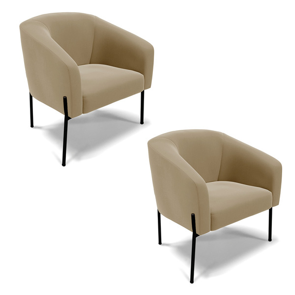 Cadeira Sala De Jantar Pé De Ferro Preto Kit 2 Stella Suede D