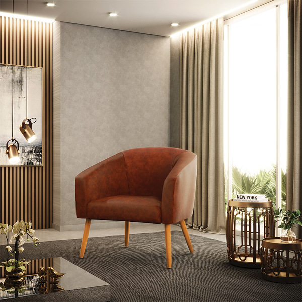 Cadeira Sala De Jantar Pé Palito Castanho Stella Sintético Pu