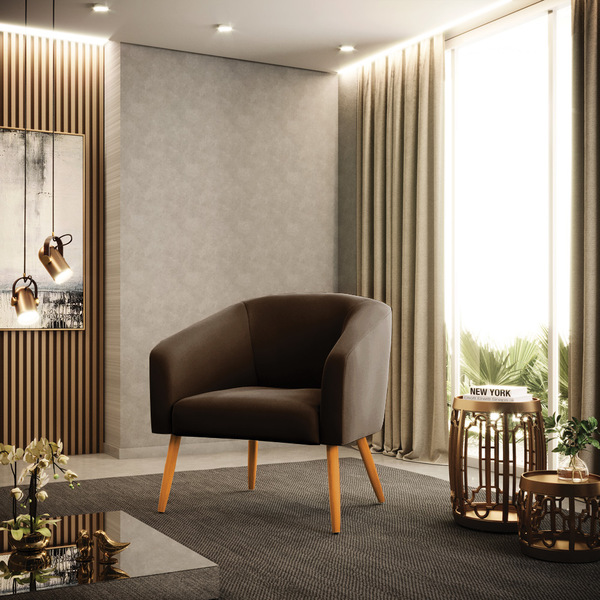 Cadeira Sala De Jantar Pé Palito Castanho Stella Suede D03 -