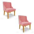 Cadeira Sala Jantar Kit 2 Liz Base Madeira Castanho Suede D03