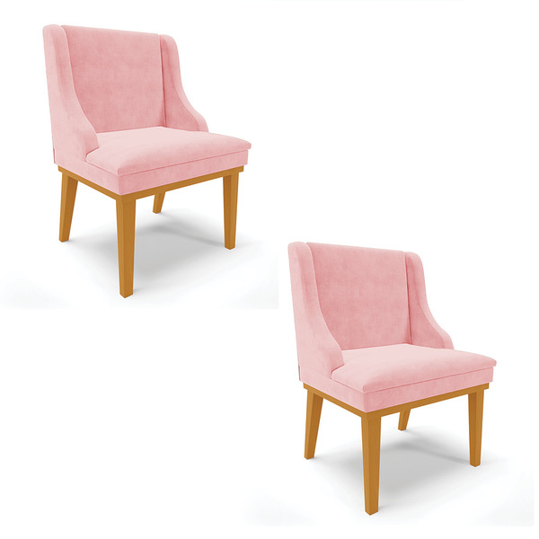 Cadeira Sala Jantar Kit 2 Liz Base Madeira Castanho Suede D03