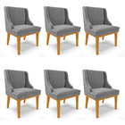 Cadeira Sala Jantar Kit 6 Liz Base Madeira Castanho Linho D03