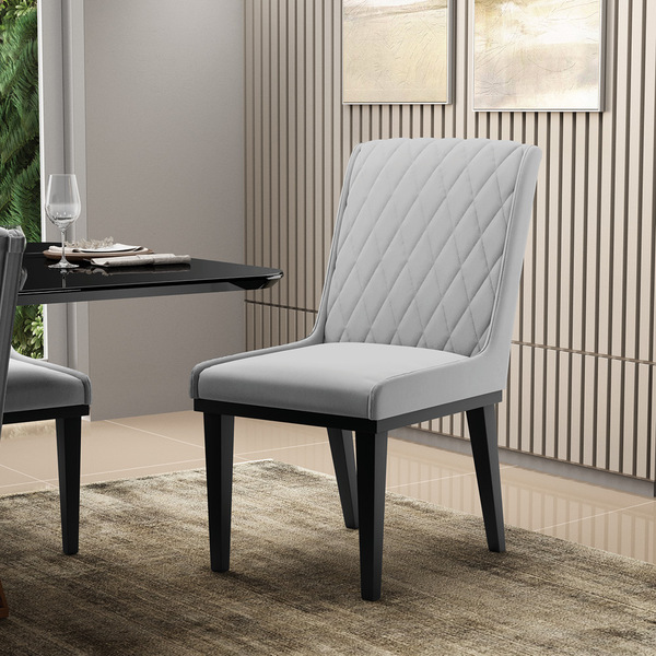 Cadeira Sala Jantar Sofia Base Madeira Preto Suede Cinza D03