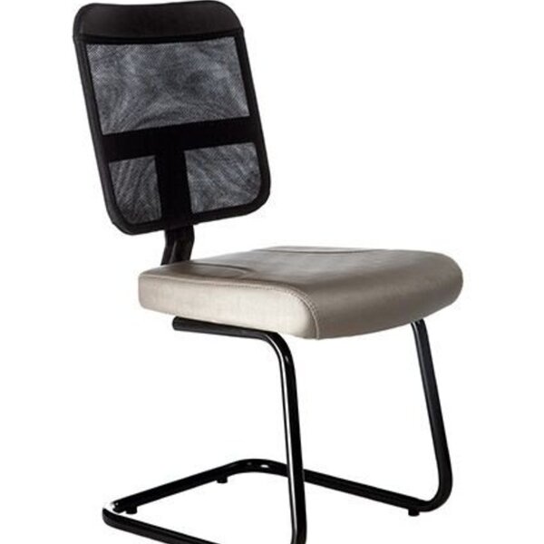 Cadeira Secretária Base Fixa Em S Linha Tela Mesh Bege