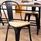 Cadeira Tolix Iron Industrial Preta Com Assento De Madeira