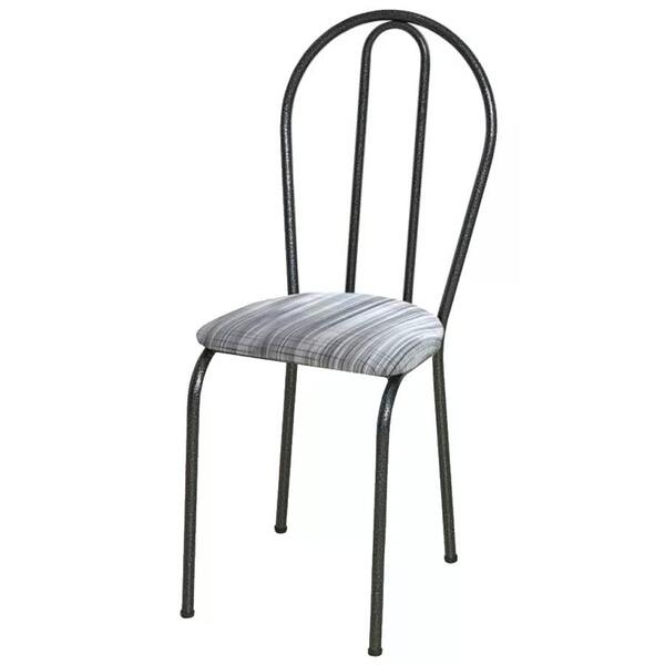 Cadeira Tubular Cromo Preto 004 Assento Linho