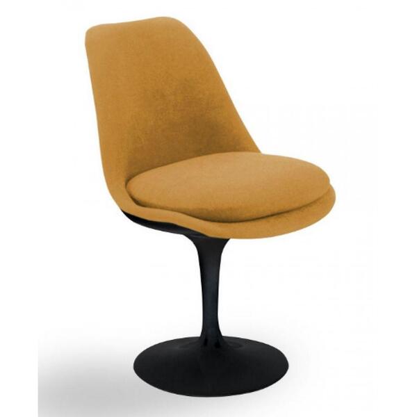 Cadeira Tulipa Saarinen Sem Braço Preta Revestida Amarelo