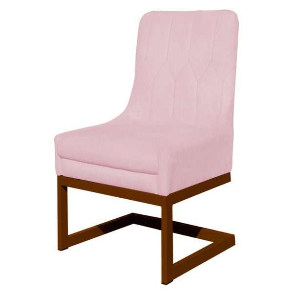 Cadeira Valentina Para Cozinha Base Cobre Suede Rosa Bebe - V