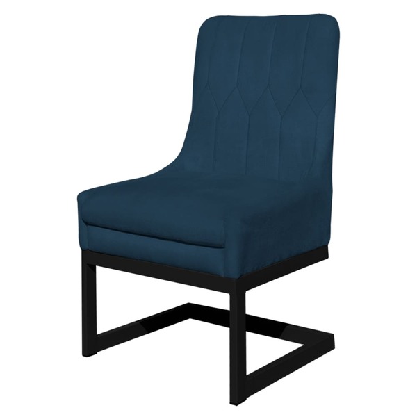Cadeira Valentina Para Cozinha Base Preta Suede Azul Royal -