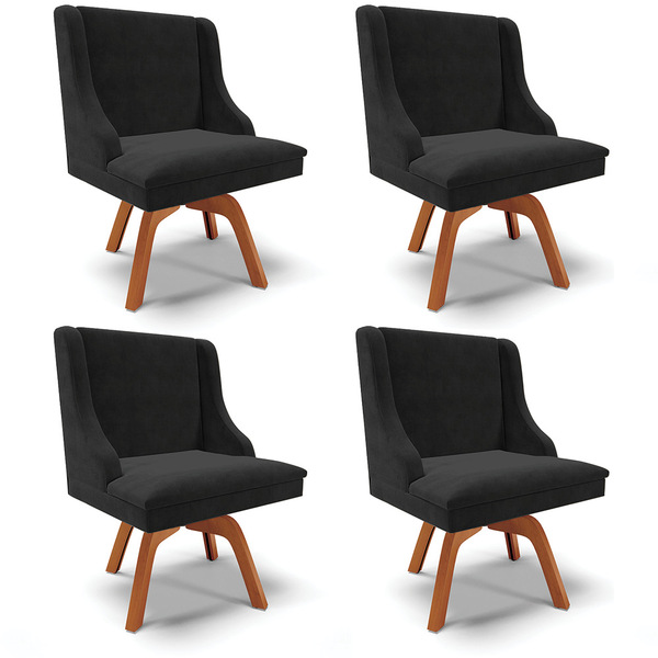 Cadeiras De Jantar Kit 4 Liz Suede Preto Base Madeira Mm35 D0