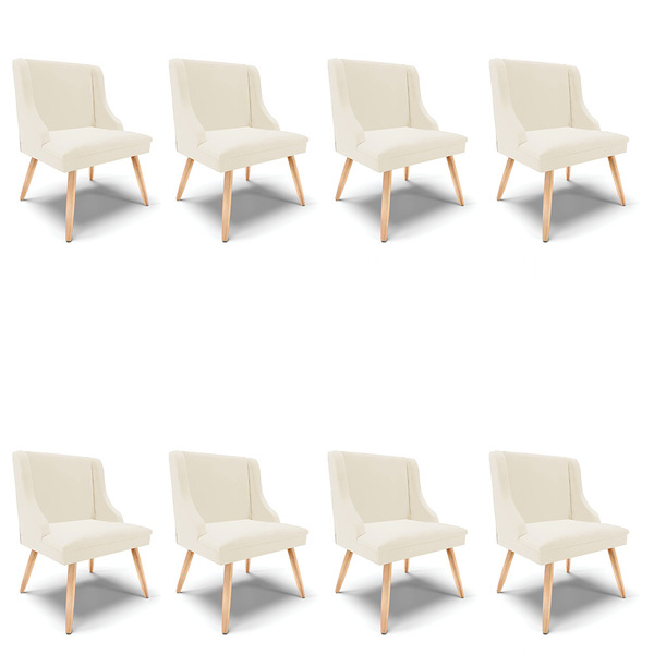 Cadeiras De Jantar Kit 8 Liz Veludo Bege Pés Palito  Natural