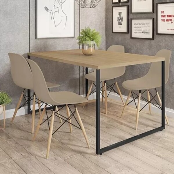 Cadeiras Eames 4 Fendi E Mesa Industrial Base Ferro  120m