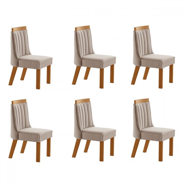 Cadeiras Kit 6 Cadeiras Lisboa Cinamomo/linho Bege  - Lj Móve