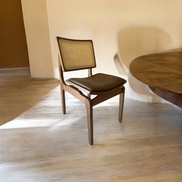 Cadeiras Madeira Maciça Estofada No Courino Tela Natural Silv