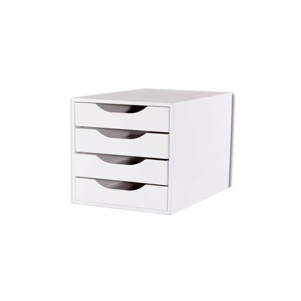 Caixa Arquivo Gaveteiro Em Mdf Branco Com 4 Gavetas Brancas F