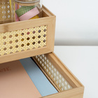 Caixa Organizadora de Bambu MDF e Plástico Natural Quadrada 15,5x9,3x22,4cm Oikos