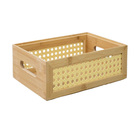 Caixa Organizadora de Bambu MDF e Plástico Natural Quadrada 15,5x9,3x22,4cm Oikos