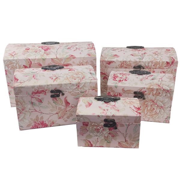 Caixa Bau Conjunto 5 Pecas Floral Rosa Porta Joia Organizador