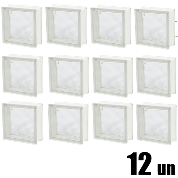 Caixa C/12 Blocos De Vidro Ondulado 19x19x8cm - Wave