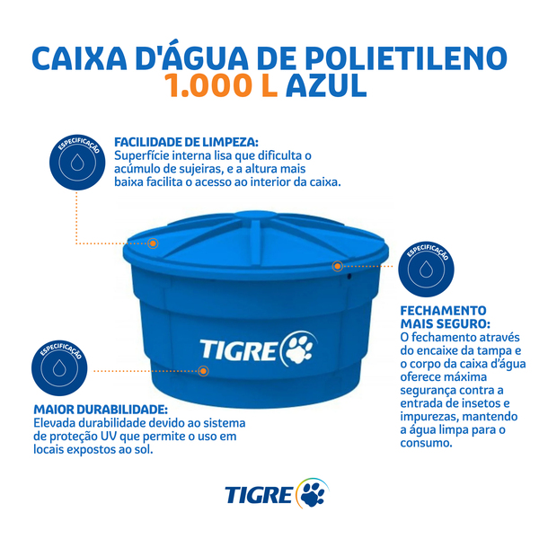 Caixa d'Água 1.000L em Polietileno Tigre | Leroy Merlin