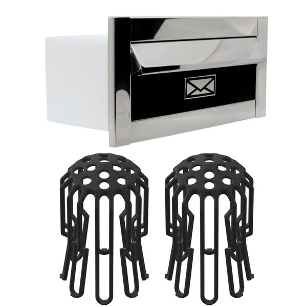 Caixa De Correio Dual Inox Preta 14cm E 2 Ralo Para Calha