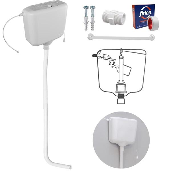 Caixa De Descarga Elevada De 6,8 À 9l Branca + Tubo De Descid