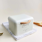Caixa De Pão De Metal Off White Com Alça Em Madeira Crisp - P