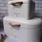 Caixa De Pão De Metal Off White Com Alça Em Madeira Crust - M