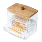 Caixa De Porta Cotonete Armazenamento Com Tampa De Bambu