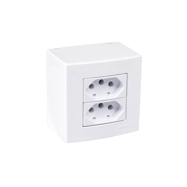 Caixa De Sobrepor 75x75 Com Tomada Dupla Margirius Sleek 2p+t
