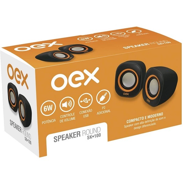 Caixa De Som Para Pc Oex Round Sk100 Preto E Laranja 8w