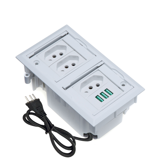 Caixa De Tomada 4 Blocos Embutir 3 Tomadas 20a 3usb 5.2a