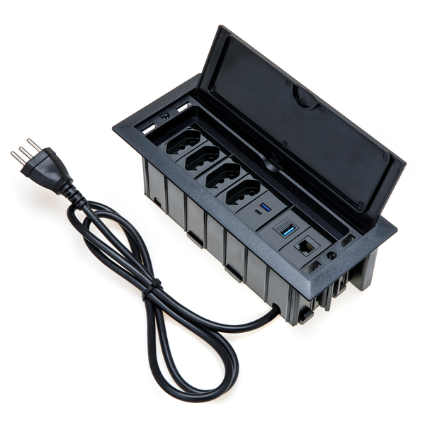 Caixa De Tomada 7 Blocos 4 Tom 10a 1 Usb Dados 1 Rj-45 2 Usb