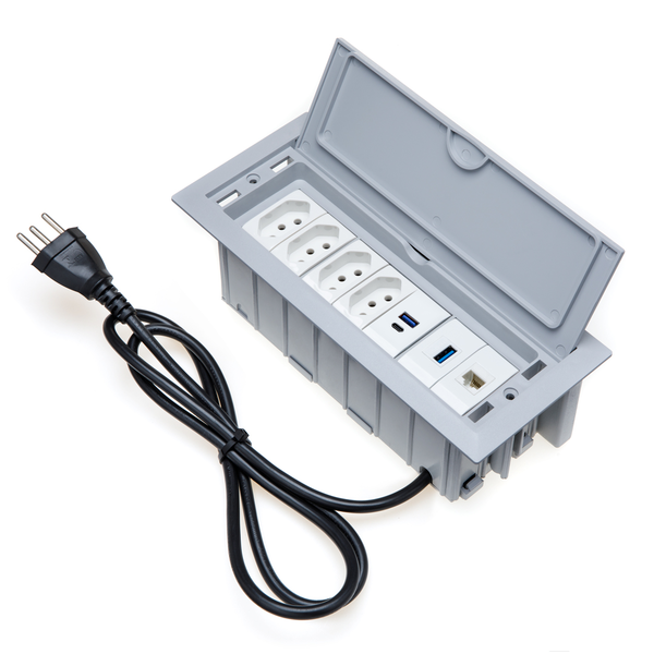 Caixa De Tomada 7 Blocos 4 Tom 10a 1 Usb Dados 1 Rj-45 2 Usb