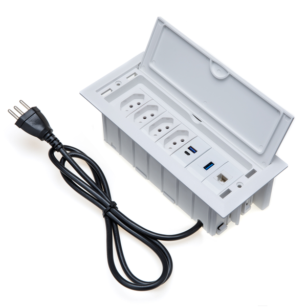 Caixa De Tomada 7 Blocos 4 Tom 20a 1 Usb Dados 1 Rj-45 2 Usb