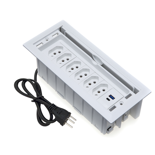 Caixa De Tomada 7 Blocos 6 Tomadas 20a 2 Usb 9.0a 1 Tipo C